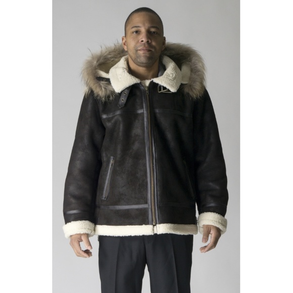 Shearling Suede Bomber with Raccoon Fur